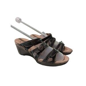 Romika Womens Comfort Leather Sandals Slip On Slides Wedge Size US 8.5 Brown